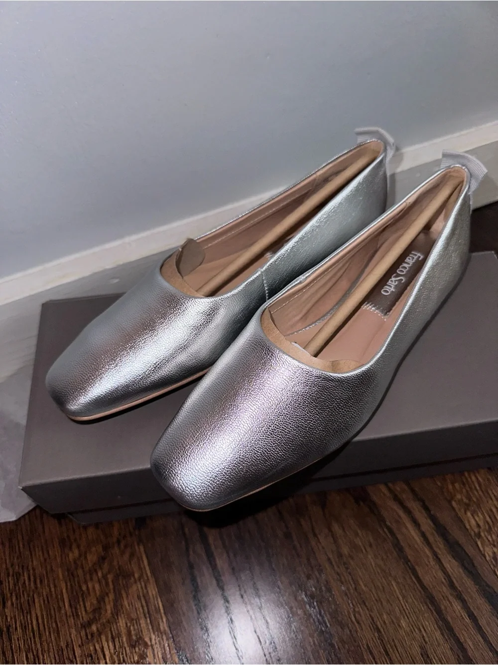 Franco Sarto Vana Silver Metallic Square-Toe Ballet Flats